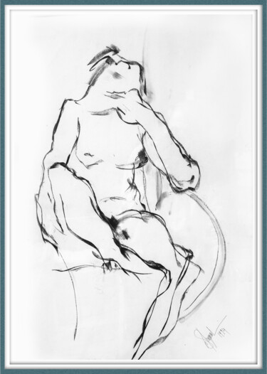 Drawing titled "Dessin de nu 1" by Roberto Tagliazucchi, Original Artwork, Charcoal