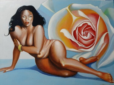 Painting titled "NUDO DI DONNA ETNICA" by Roberto Tedoldi, Original Artwork, Oil