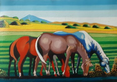 Pittura intitolato "Cavalli a Valledoria" da Roberto Tedoldi, Opera d'arte originale, Olio