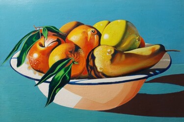 Painting titled "Frutta con vassoio" by Roberto Tedoldi, Original Artwork, Oil