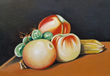 Painting titled "Frutta su fondo scu…" by Roberto Tedoldi, Original Artwork, Oil