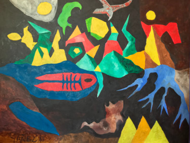 Painting titled "Der Fisch an der Ob…" by Roberto Yañez, Original Artwork, Acrylic