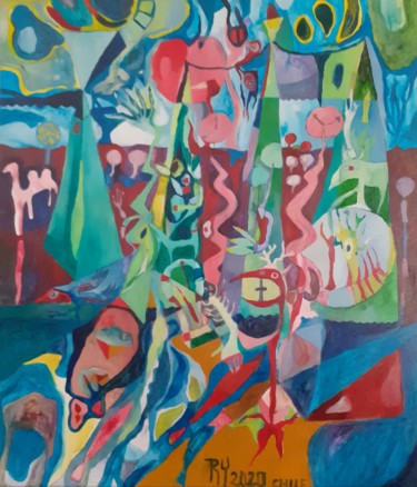 Pintura intitulada "Volksfest an der Py…" por Roberto Yañez, Obras de arte originais, Óleo