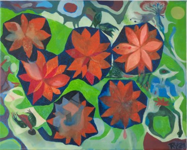 Malerei mit dem Titel "Wassergarten" von Roberto Yañez, Original-Kunstwerk, Öl