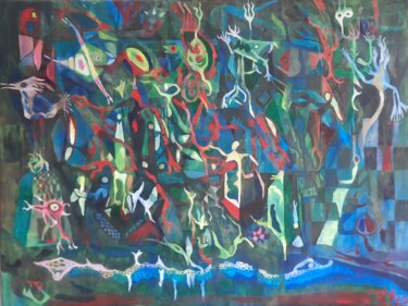 Картина под названием "Der Urwald der Subs…" - Roberto Yañez, Подлинное произведение искусства, Масло Установлен на Деревянн…