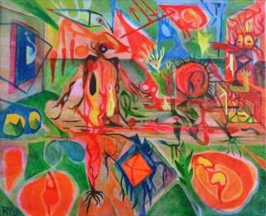 Pintura titulada "El amor del odio y…" por Roberto Yañez, Obra de arte original, Oleo Montado en Bastidor de camilla de made…