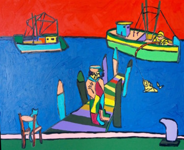 Malerei mit dem Titel "pesca" von Roberto Aere, Original-Kunstwerk, Acryl