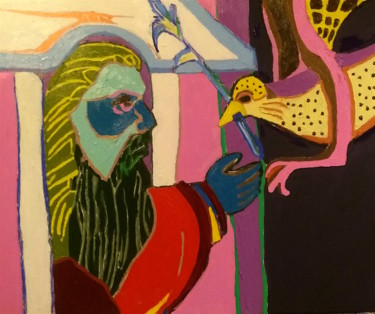 Pintura intitulada "noe' e la colomba,…" por Roberto Aere, Obras de arte originais, Óleo
