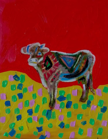 Peinture intitulée "mucca felice" par Roberto Aere, Œuvre d'art originale, Huile
