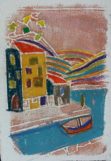 Estampas & grabados titulada "lago di garda- Port…" por Roberto Aere, Obra de arte original, Linograbados