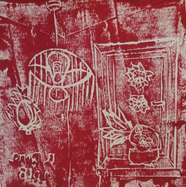 Impressões e gravuras intitulada "Natale 2018 rosso" por Roberto Aere, Obras de arte originais, Linoleogravura