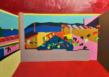 Pintura intitulada "Cabras dal terrazzo…" por Roberto Aere, Obras de arte originais, Óleo