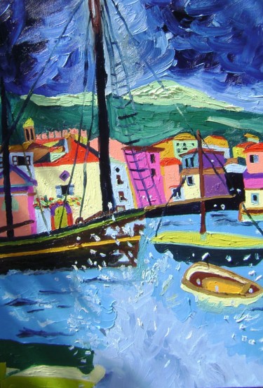 Painting titled "malcesine-il-porto-…" by Roberto Aere, Original Artwork