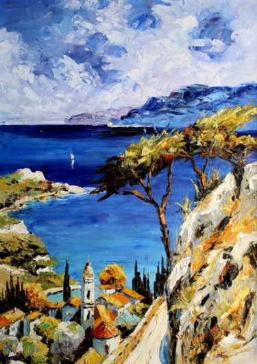 Painting titled "Riviera Afternoon" by Roberto Fisano, Original Artwork, Oil