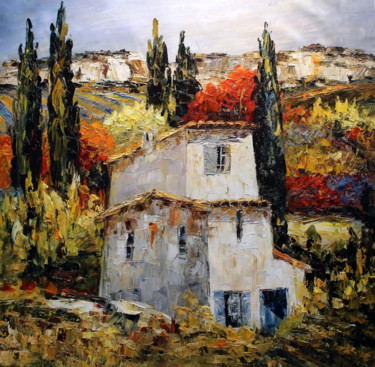 Painting titled "Countryside Village" by Roberto Fisano, Original Artwork