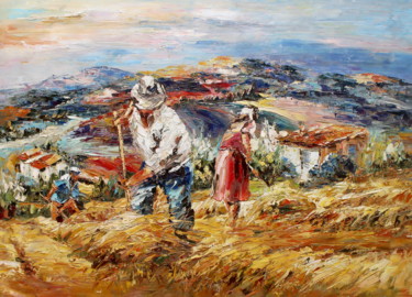 Painting titled "Harvest in France P…" by Roberto Fisano, Original Artwork, Oil