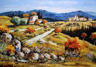 Painting titled "Automne in the Vine…" by Roberto Fisano, Original Artwork, Oil