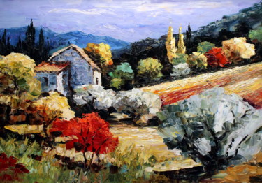 Painting titled "Village of the Past" by Roberto Fisano, Original Artwork, Oil