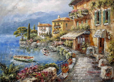 Painting titled "A Bar in Varenna Co…" by Roberto Fisano, Original Artwork