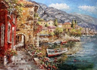 Painting titled "Boat by Riva di Var…" by Roberto Fisano, Original Artwork, Oil