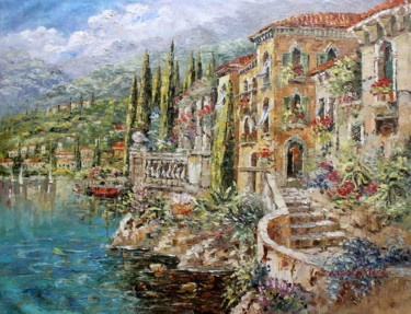 Painting titled "Bellagio Villa, Com…" by Roberto Fisano, Original Artwork, Oil