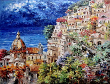 Painting titled "Amalfi Coast, Posit…" by Roberto Fisano, Original Artwork, Oil