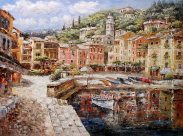 Painting titled "Portofino Afternoon" by Roberto Fisano, Original Artwork, Oil