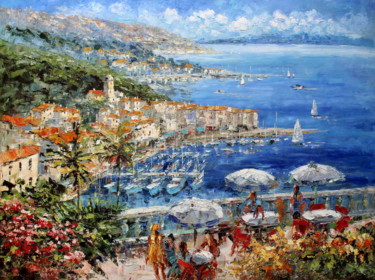 Painting titled "View of Portofino" by Roberto Fisano, Original Artwork, Oil