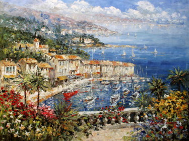 Painting titled "Summer Time at Port…" by Roberto Fisano, Original Artwork, Oil
