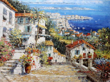 Painting titled "Amalfi Coast Villa,…" by Roberto Fisano, Original Artwork, Oil