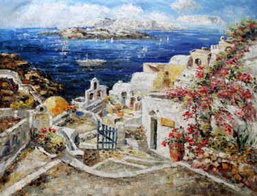 Painting titled "Santorini Greece" by Roberto Fisano, Original Artwork, Oil