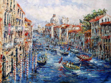 Painting titled "Canal Grand Venice" by Roberto Fisano, Original Artwork, Oil