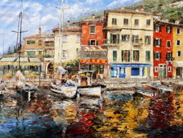 Painting titled "Garda Lake Villa" by Roberto Fisano, Original Artwork, Oil