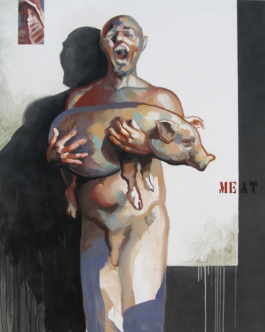 Painting titled "MEAT ME" by Roberto Fontana, Original Artwork, Acrylic