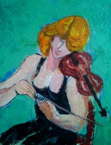 Painting titled "Music,the bow" by Robin, Original Artwork, Encaustic