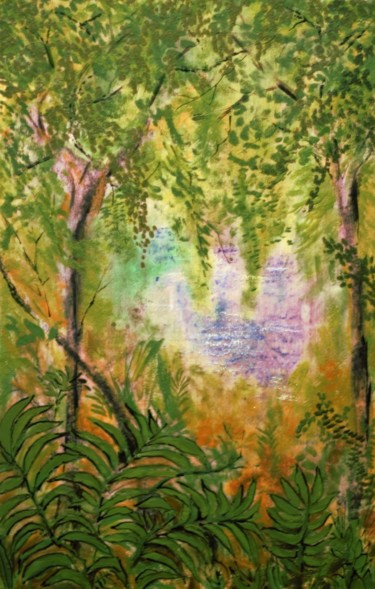 Painting titled "River flowing among…" by Robin, Original Artwork, Encaustic