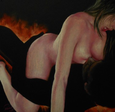 Dessin intitulée "Le feu de l’amour" par Robert Rachel, Œuvre d'art originale, Pastel