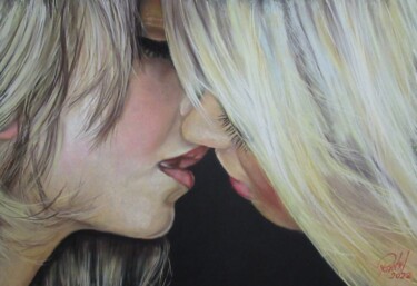 Tekening getiteld "First love" door Robert Rachel, Origineel Kunstwerk, Pastel Gemonteerd op Karton