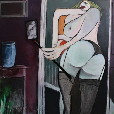 Painting titled "Does my bum look bi…" by Mark Harris, Original Artwork, Acrylic Mounted on Wood Stretcher frame