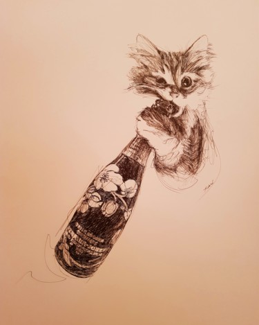 Dessin intitulée "Champagne." par Karl Robial, Œuvre d'art originale, Encre