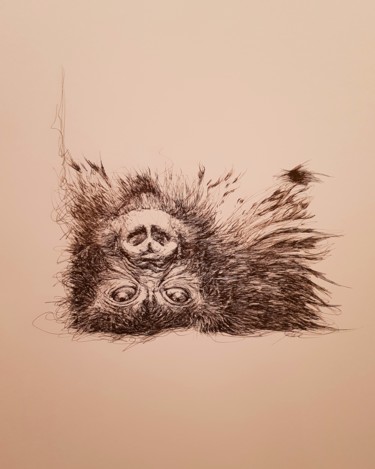 Dessin intitulée "Gorille" par Karl Robial, Œuvre d'art originale, Encre