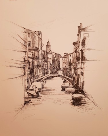 Dessin intitulée "Venise" par Karl Robial, Œuvre d'art originale, Encre