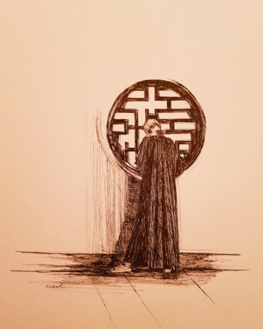 Dessin intitulée "Zen" par Karl Robial, Œuvre d'art originale, Encre