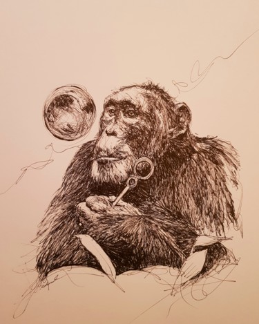 Drawing titled "Monkey bulle" by Karl Robial, Original Artwork, Ink