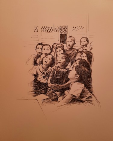 Dessin intitulée "School" par Karl Robial, Œuvre d'art originale, Encre