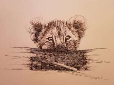 Drawing titled "Lionceau ." by Karl Robial, Original Artwork, Ink