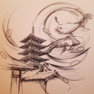 Drawing titled "Japonais" by Karl Robial, Original Artwork, Ink