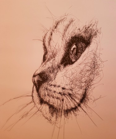 Drawing titled "Œil de chat" by Karl Robial, Original Artwork, Ink