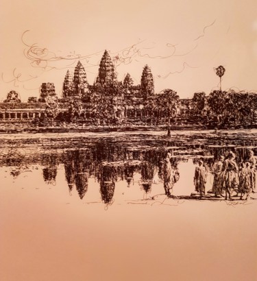 Dessin intitulée "Angkor 3" par Karl Robial, Œuvre d'art originale, Encre