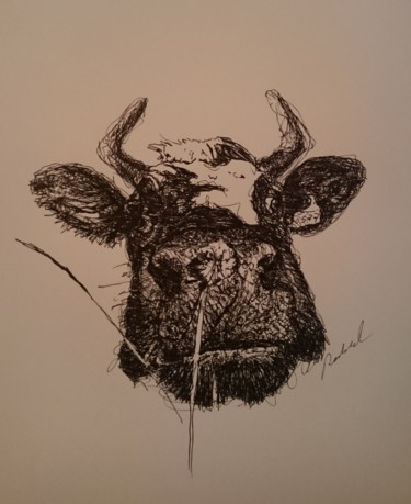 Dessin intitulée "Vache" par Karl Robial, Œuvre d'art originale, Encre